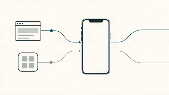 A website and an app shown as equally valid paths to a mobile experience