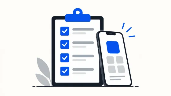 A mobile phone beside a completed project-planning checklist