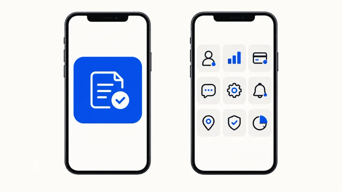 A focused mobile app beside a broader app containing multiple feature modules